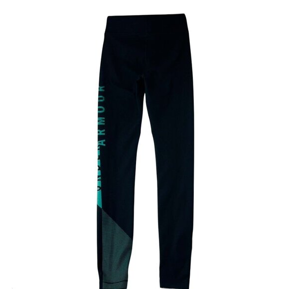 Under Armour Womens HeatGear Compression Leggings XS Black/Teal - Picture 1 of 6